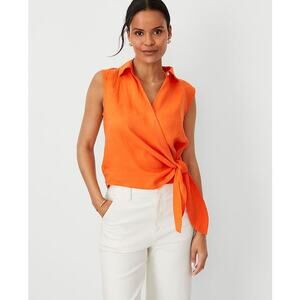 New NWT Ann Taylor Sleeveless Linen Wrap Top Size Large Orange